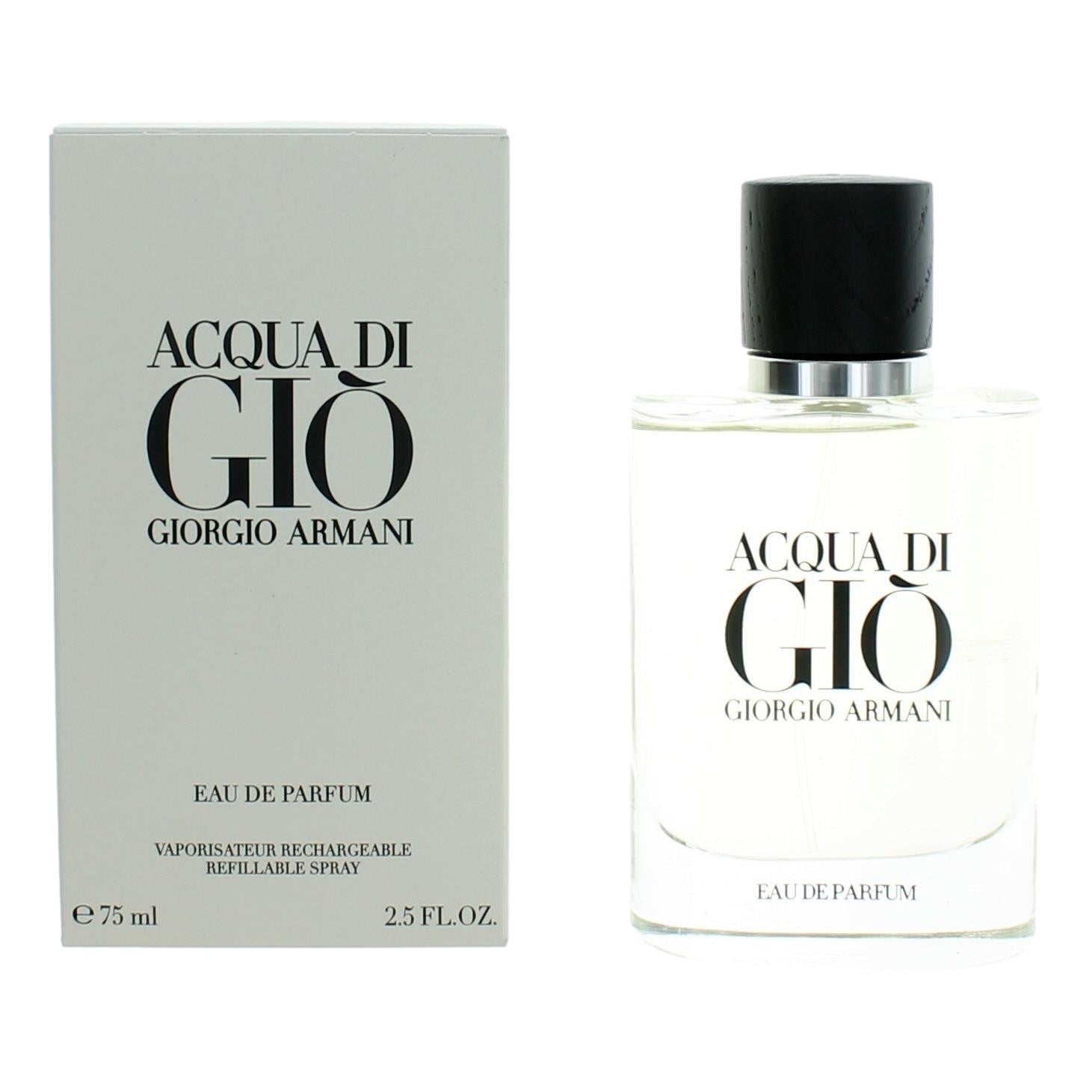 Bottle of Acqua Di Gio by Giorgio Armani, 2.5 oz Eau De Parfum Spray Refillable for Men